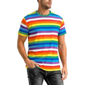 2026 Summer New Striped Layered Short-Sleeve Heavy Round Neck Loose Men's T-Shirt Trendy Versatile Casual