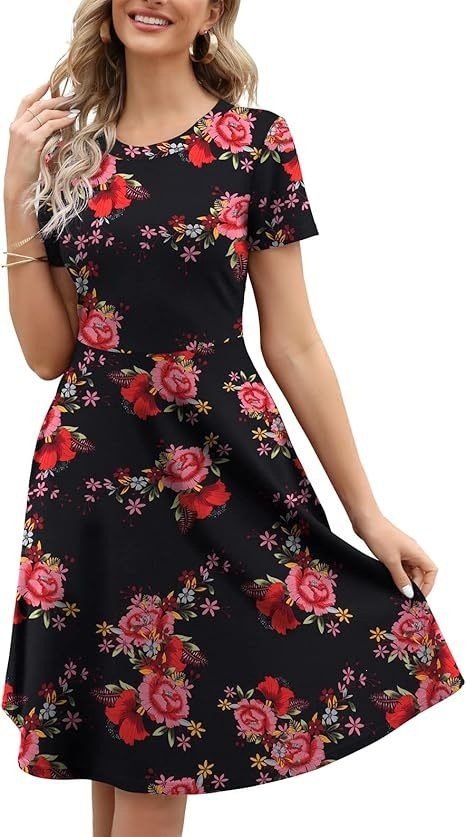 Womens Retro Floral Print A-Line Dress - Image 10