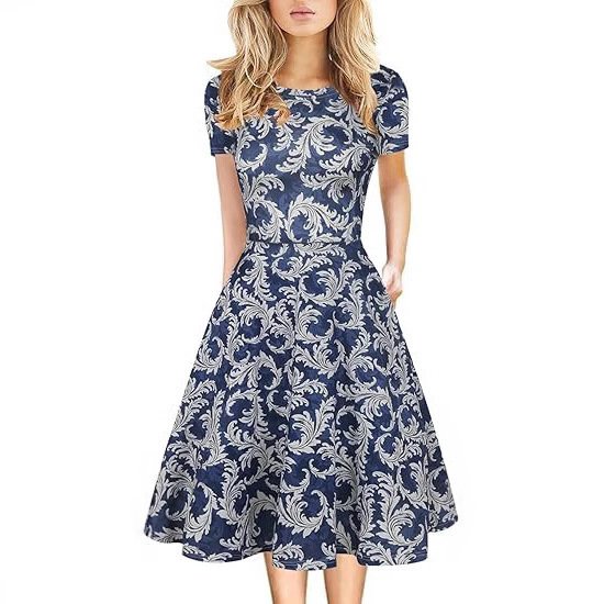 Womens Retro Floral Print A-Line Dress - Image 7
