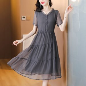 Versatile Solid-color Moms Outfit Figure-flattering Dress For Women