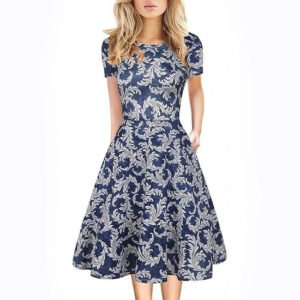 Womens Retro Floral Print A-Line Dress