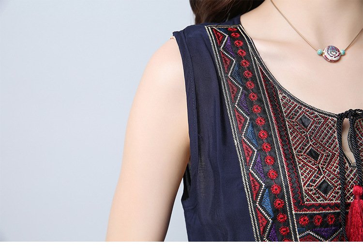 Large Size Cotton And Linen Slim-Fitting Embroidered Large-Length Mid-Length Dress Women - Image 9