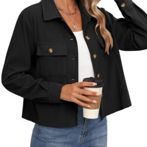 Stylish Casual Cropped Corduroy Button Up Crop Jacket