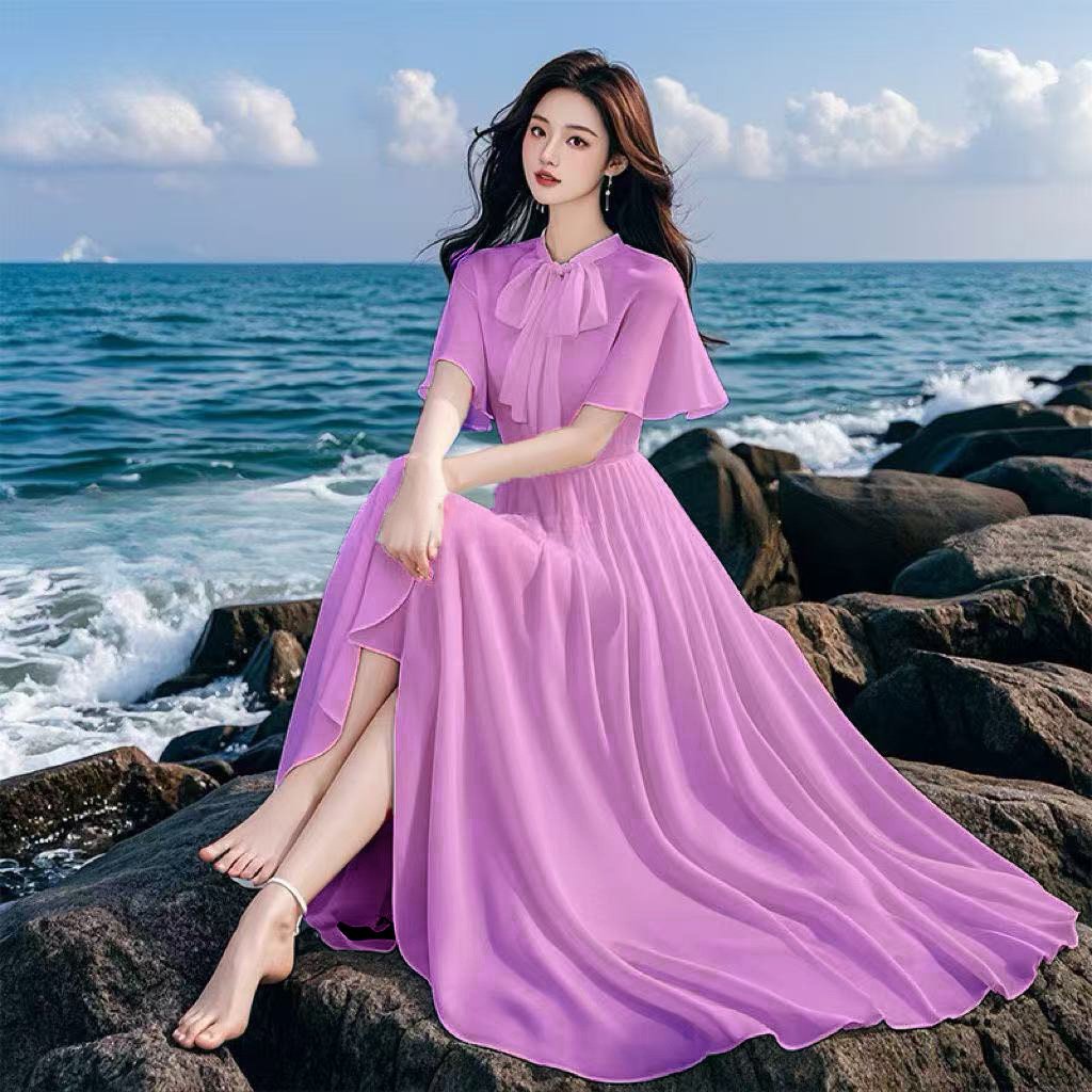 Elegant French-style White Chiffon Dress For Women - Image 10