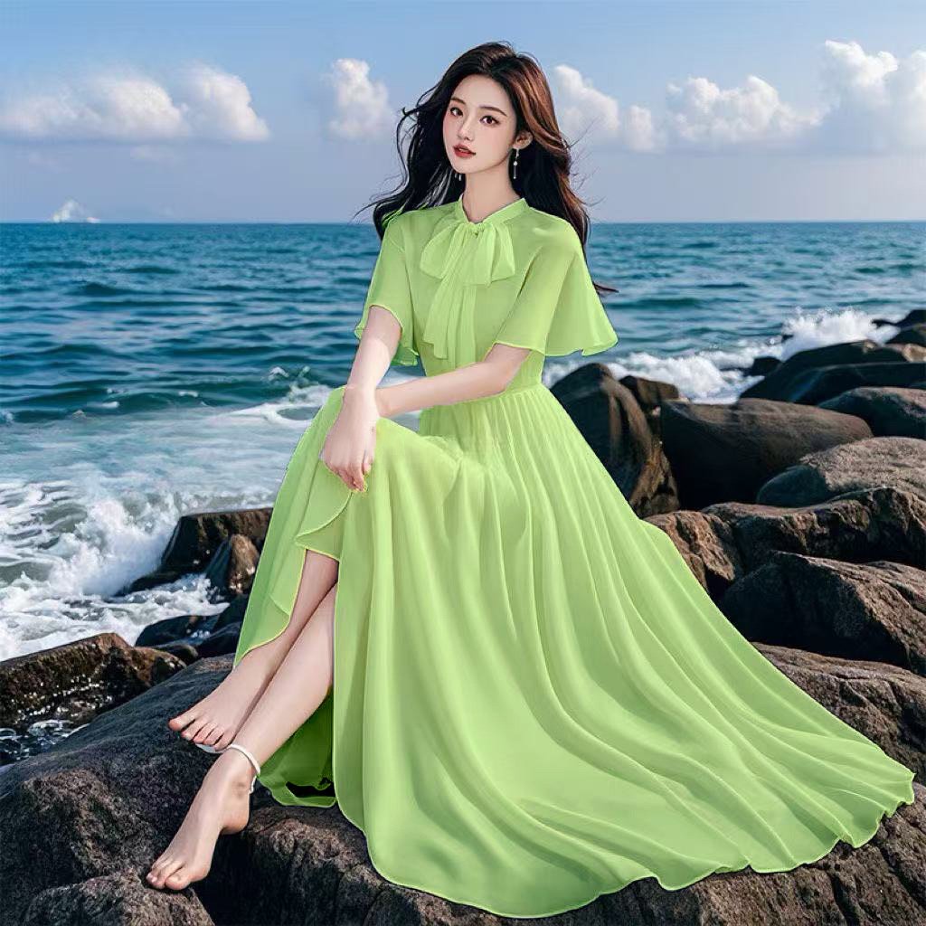 Elegant French-style White Chiffon Dress For Women - Image 4