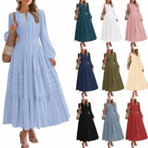 V Neck Ruched Waist Dress