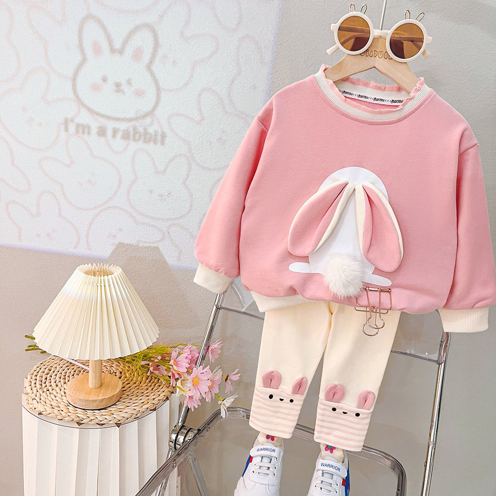 Baby Girl Cute Ears Sweater Cartoon Long Sleeve Leggings Suit - Image 3
