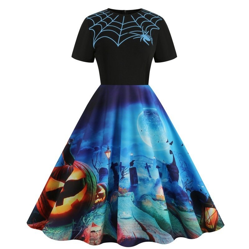 Round-neck Vintage Party-print Slim-fit Figure-flattering Dress - Image 5
