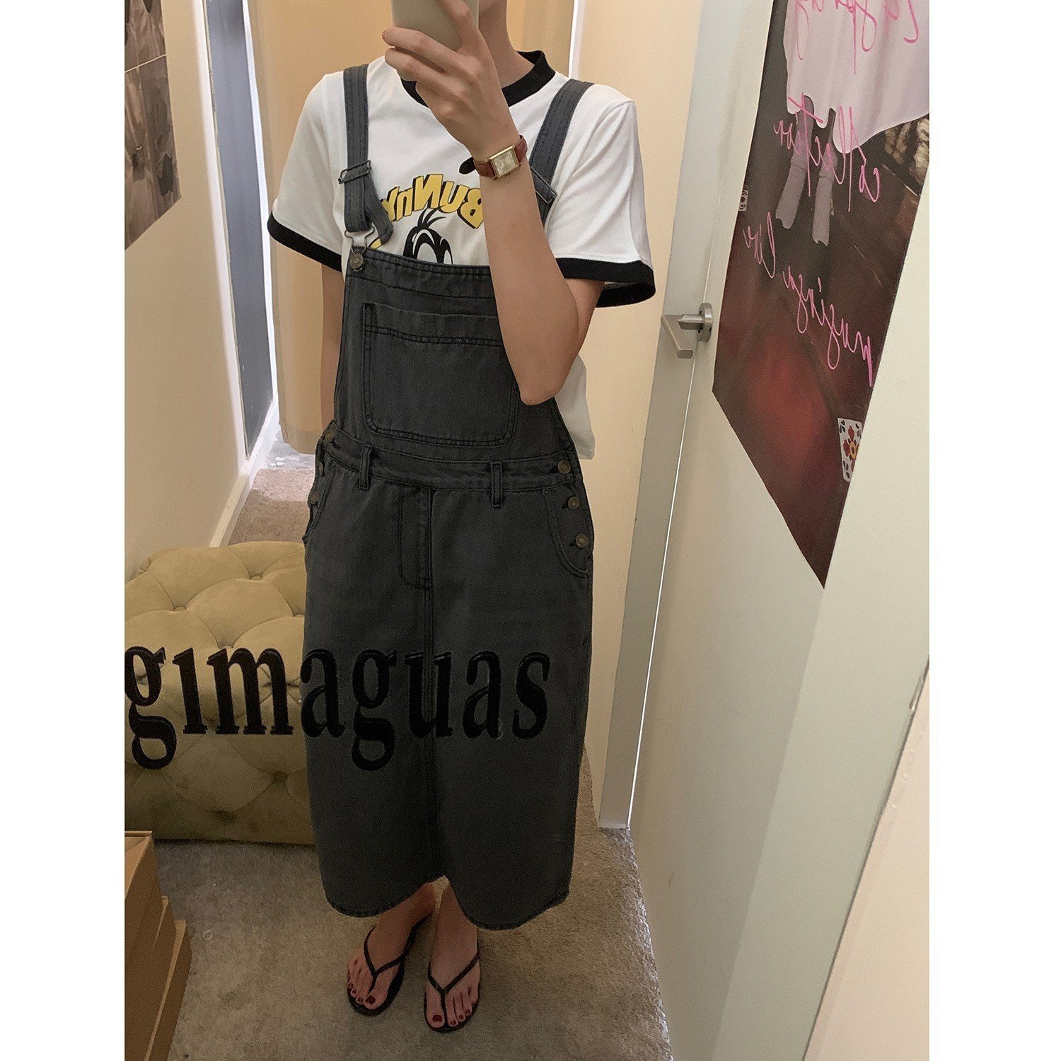 New Preppy-style Age-reducing Casual Denim Skirt With A Slit And Suspender Straps - Image 2