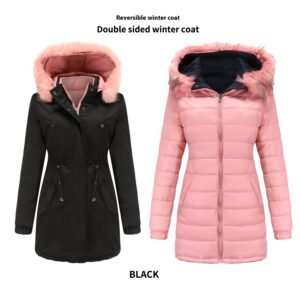 Double-sided Detachable Fur Collar Hat Quilted Parka