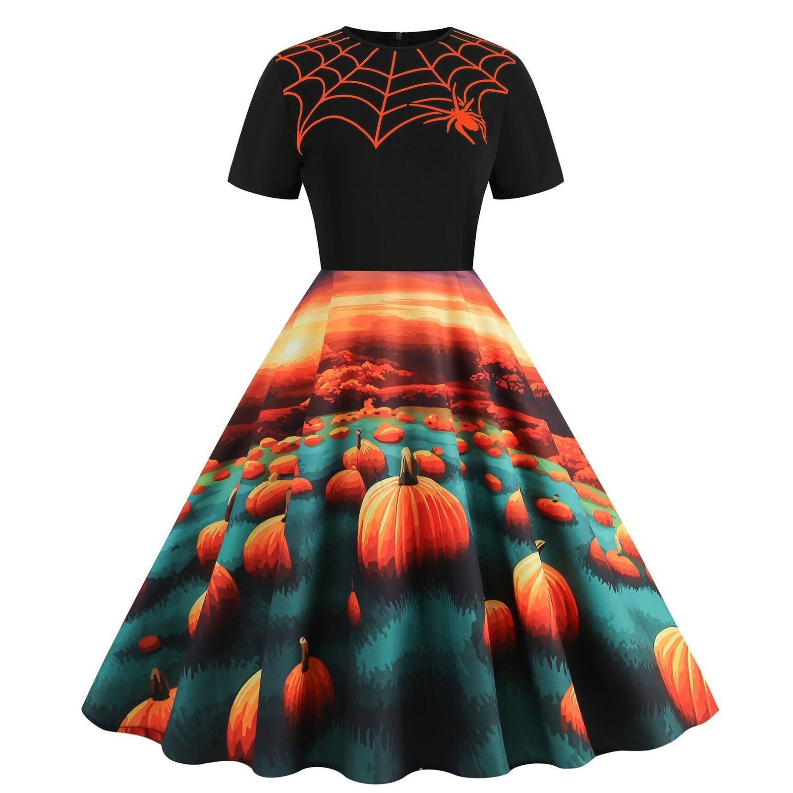 Round-neck Vintage Party-print Slim-fit Figure-flattering Dress - Image 8