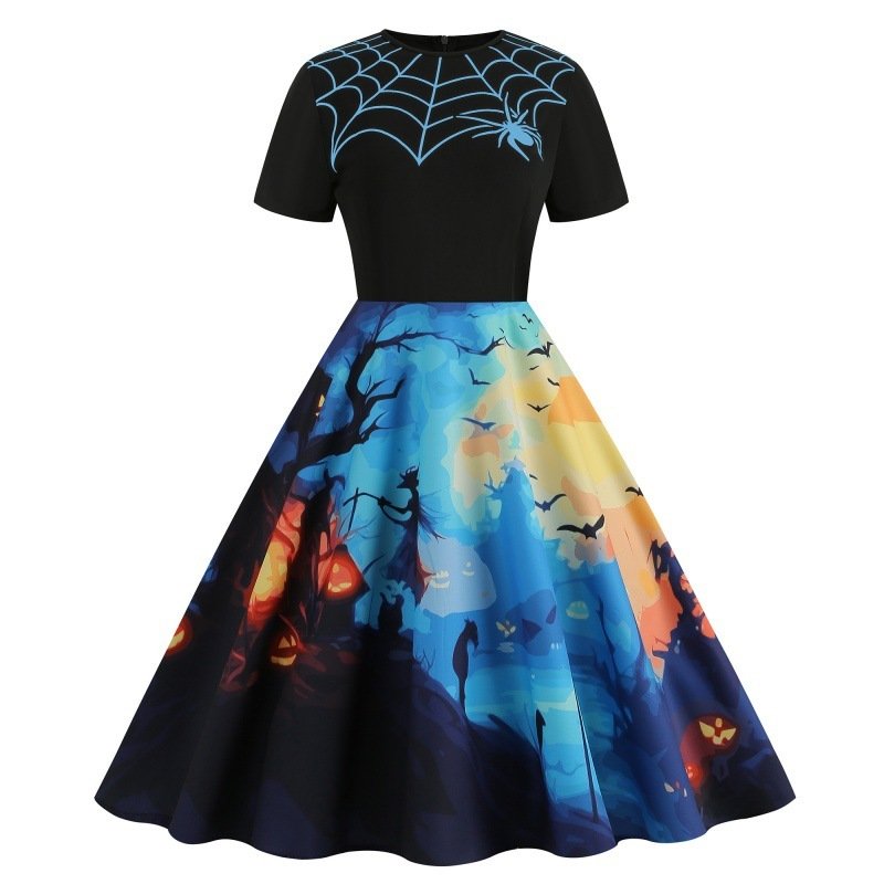 Round-neck Vintage Party-print Slim-fit Figure-flattering Dress - Image 7