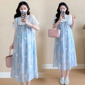 Mock Two-piece Cotton Mid-length Dress