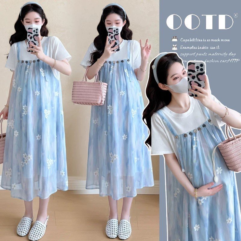 Mock Two-piece Cotton Mid-length Dress - Image 2