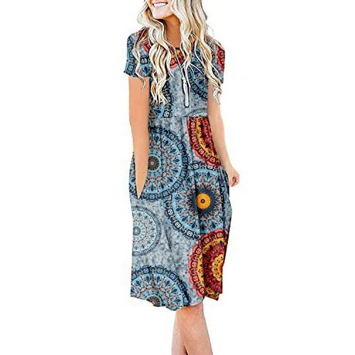 New Womens Printed Loose-fit Pocket Dress With Short Sleeves - Image 4