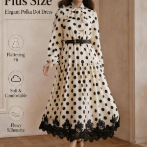Polka Dot Dress for Women – Long Sleeve A-Line Maxi Dress