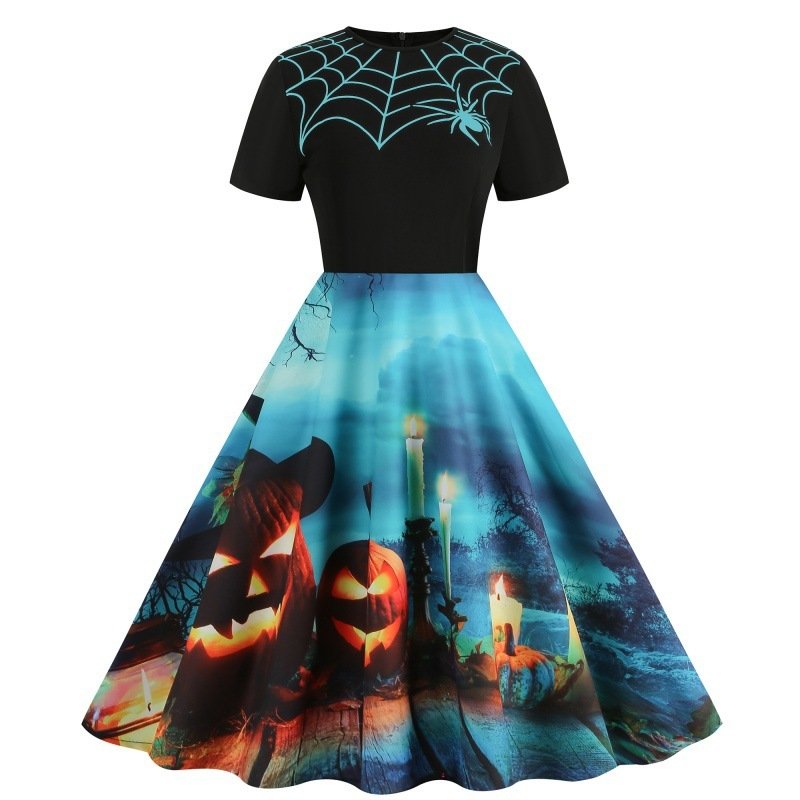 Round-neck Vintage Party-print Slim-fit Figure-flattering Dress - Image 4