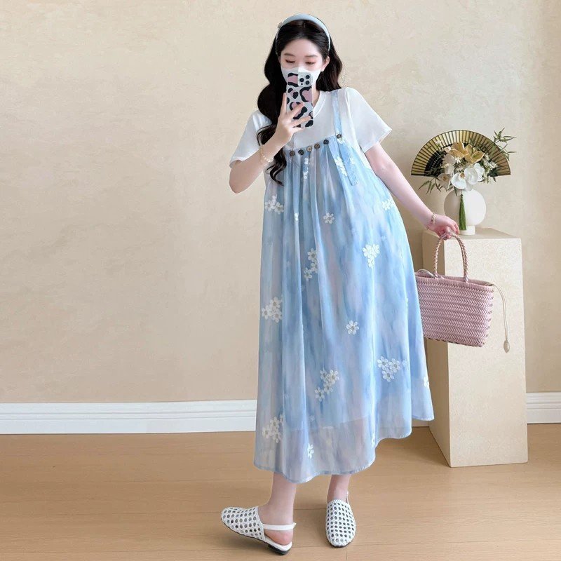 Mock Two-piece Cotton Mid-length Dress - Image 5