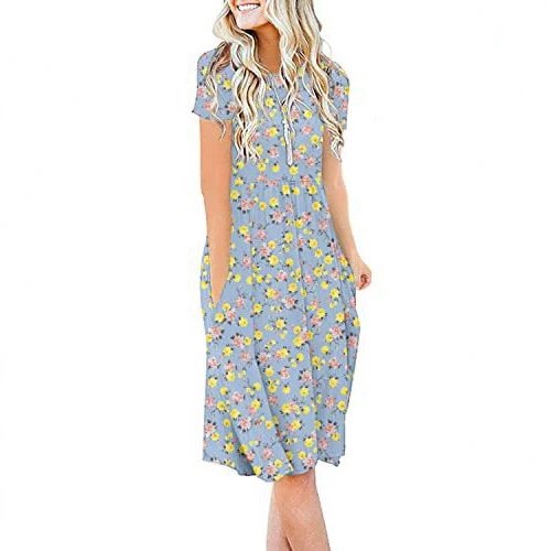 New Womens Printed Loose-fit Pocket Dress With Short Sleeves - Image 10