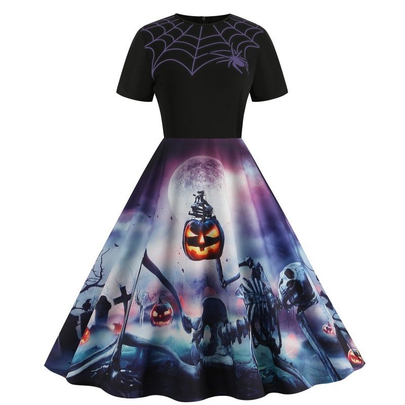 Round-neck Vintage Party-print Slim-fit Figure-flattering Dress - Image 10