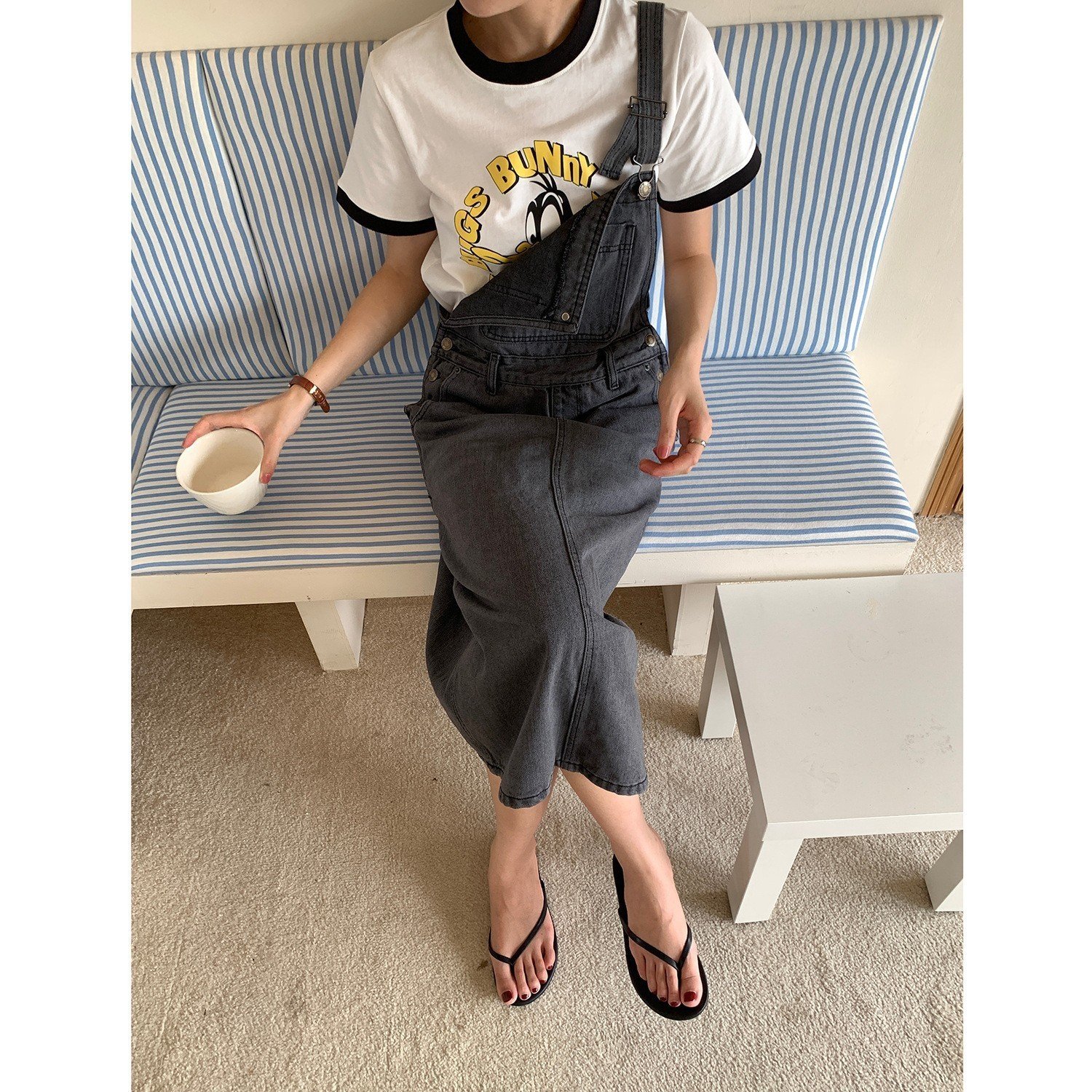 New Preppy-style Age-reducing Casual Denim Skirt With A Slit And Suspender Straps - Image 5