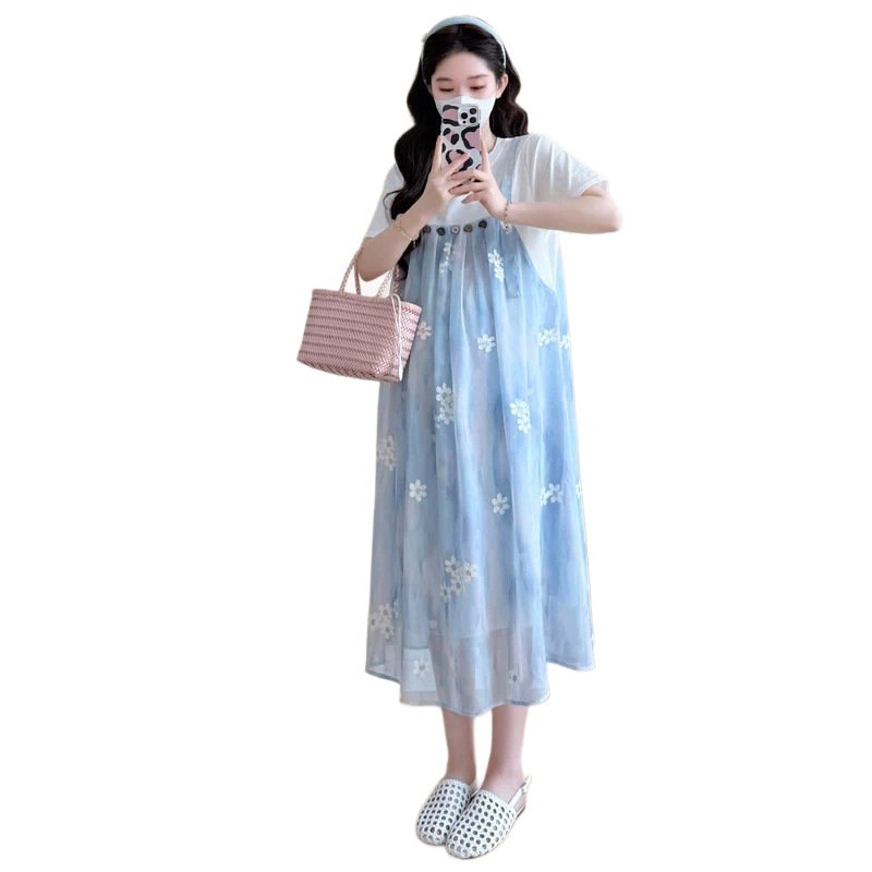 Mock Two-piece Cotton Mid-length Dress - Image 6