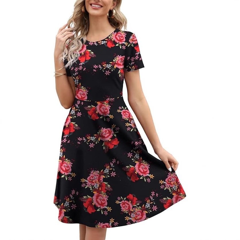Womens Retro Floral Print A-Line Dress - Image 8