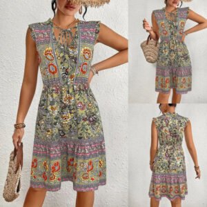 Elegant Printed Dress – Floral A-Line Midi Dress