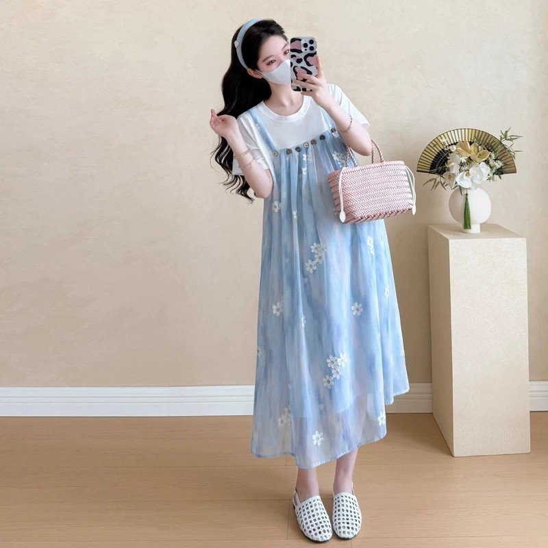 Mock Two-piece Cotton Mid-length Dress - Image 3