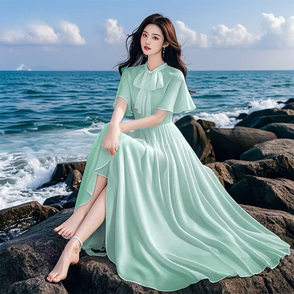 Elegant French-style White Chiffon Dress For Women - Image 2