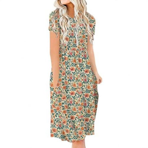 New Womens Printed Loose-fit Pocket Dress With Short Sleeves - Image 8