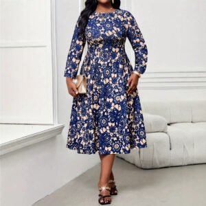 New Elegant Round-neck Printed Dress