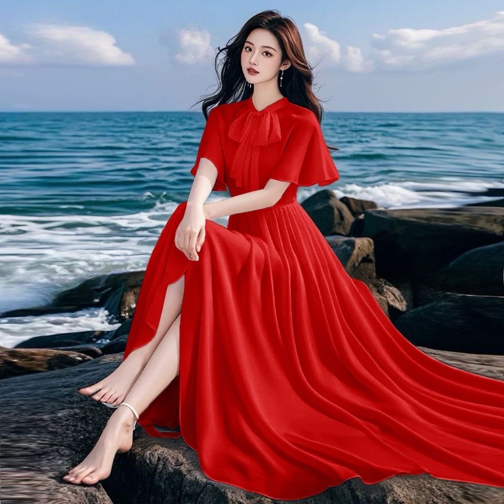 Elegant French-style White Chiffon Dress For Women - Image 6