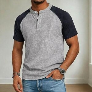 SpringSummer New Mens T-shirt, Distressed Washed Pullover Casual Short-sleeve Shirt