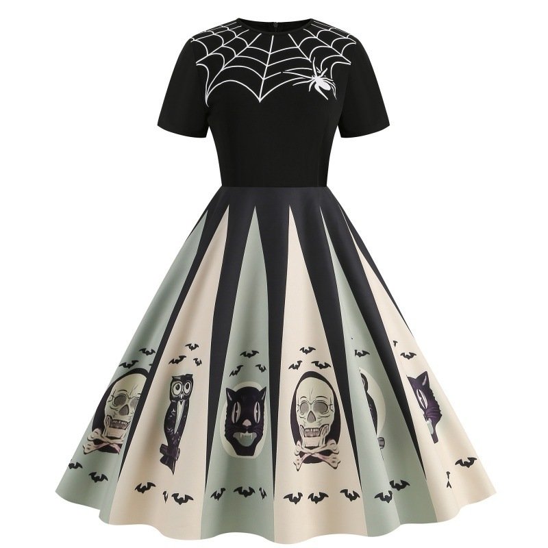 Round-neck Vintage Party-print Slim-fit Figure-flattering Dress - Image 6