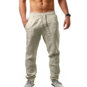 Men's Spring Autumn Breathable Linen Cotton Sports Long Pants Trendy Solid Color Simple Thin Casual Trousers