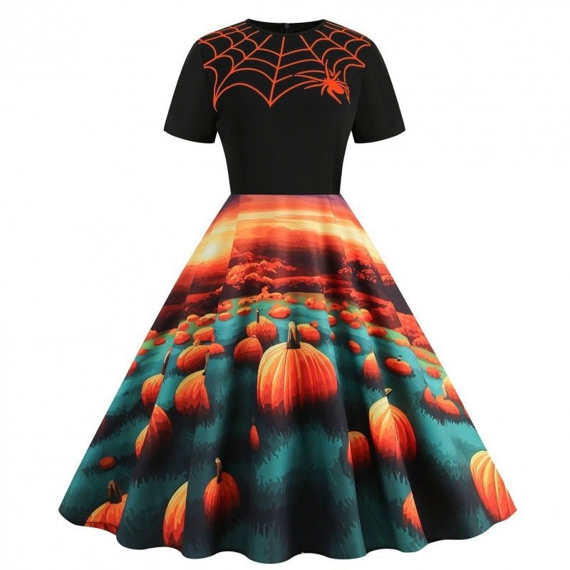 Round-neck Vintage Party-print Slim-fit Figure-flattering Dress - Image 2