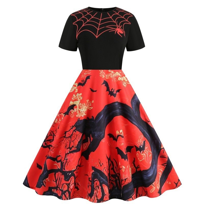 Round-neck Vintage Party-print Slim-fit Figure-flattering Dress - Image 3