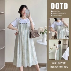 Loose-fit Faux Two-piece Spliced Suspender Dress