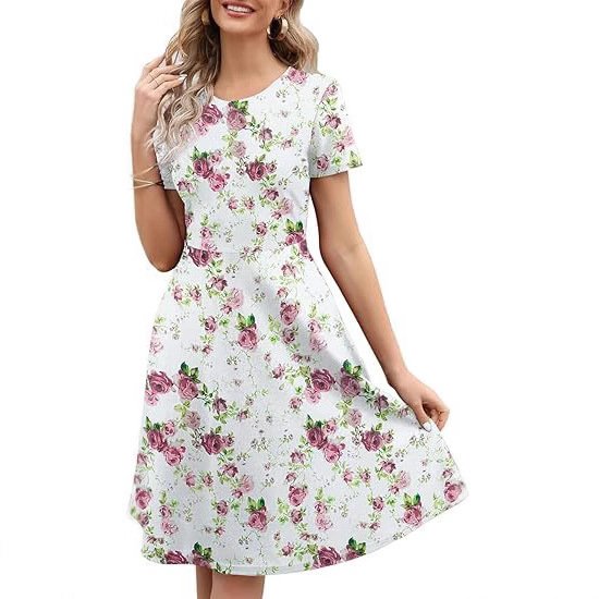 Womens Retro Floral Print A-Line Dress - Image 2