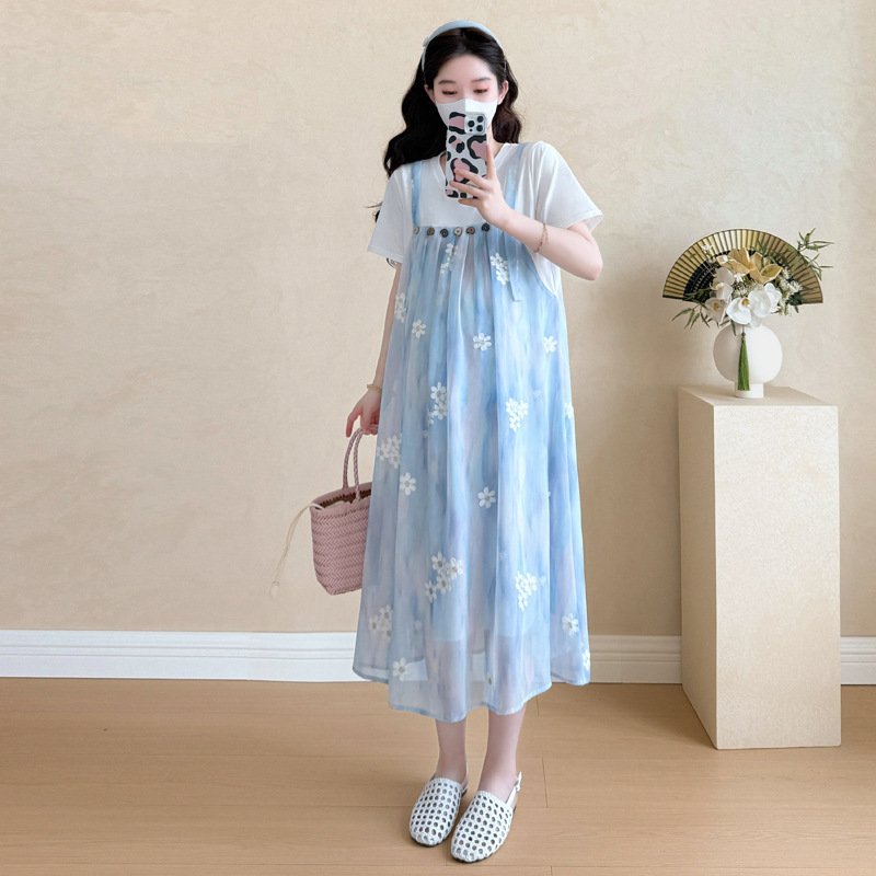 Mock Two-piece Cotton Mid-length Dress - Image 4