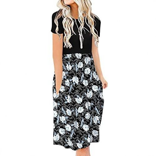 New Womens Printed Loose-fit Pocket Dress With Short Sleeves - Image 7