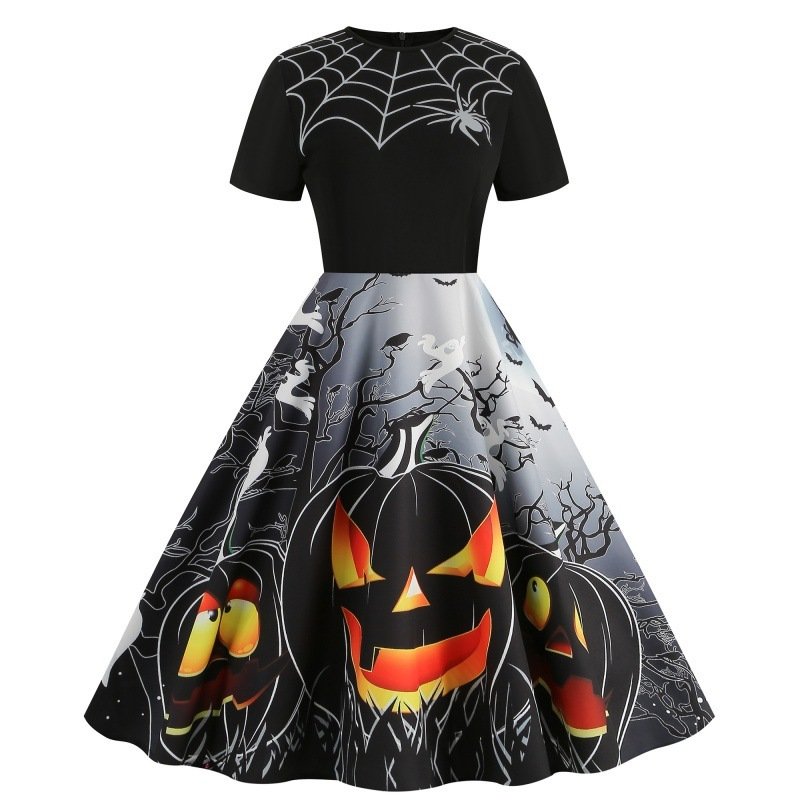 Round-neck Vintage Party-print Slim-fit Figure-flattering Dress - Image 9