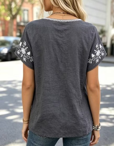 Boho Floral Print Crew Neck Loose Fit Top - Image 2
