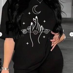 Printed Drop Shoulder T-Shirt Graphic Tees Women Tops