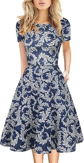 Womens Retro Floral Print A-Line Dress - Image 6