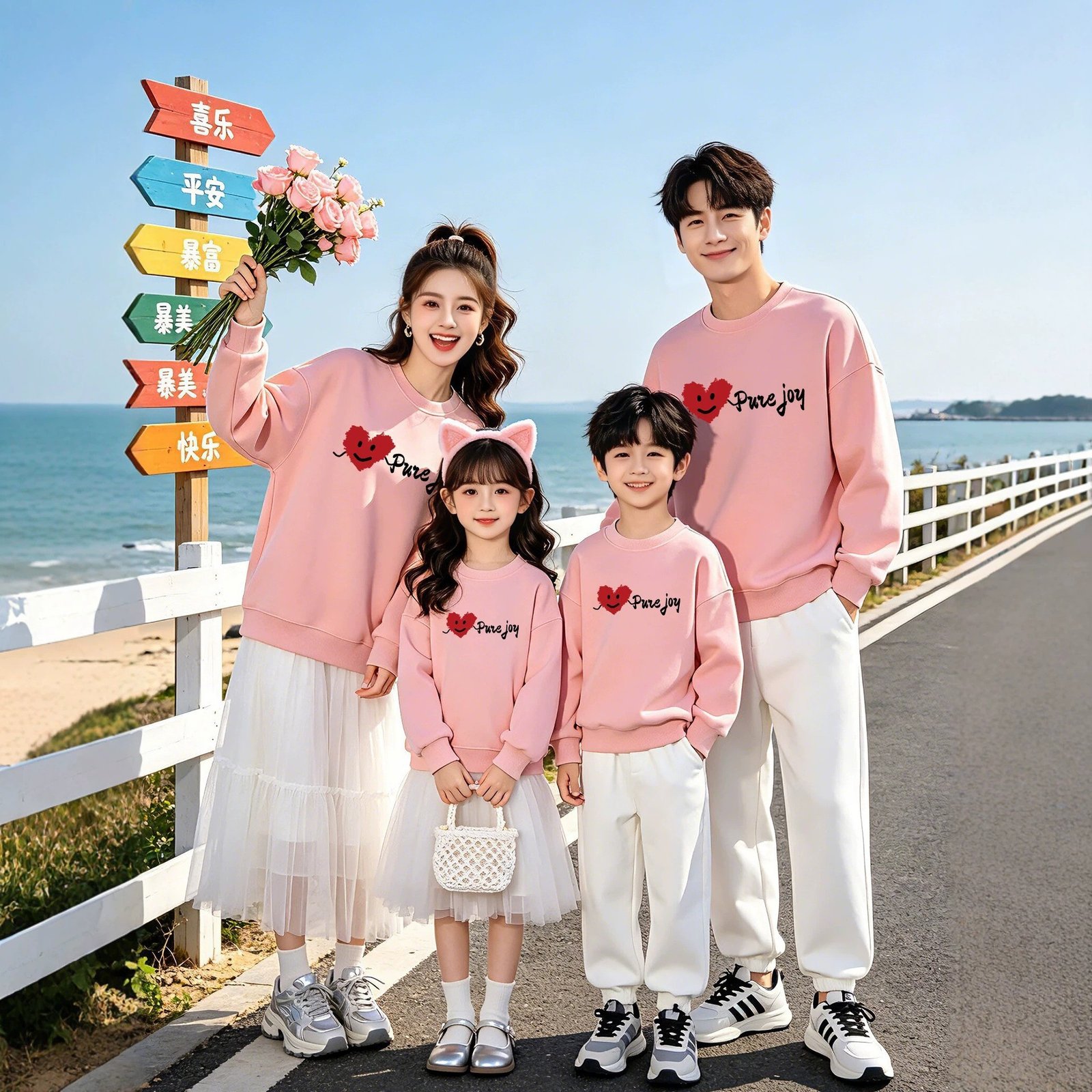 Sweatshirt With Heart And Smiley Print Family Matching Set - Image 3
