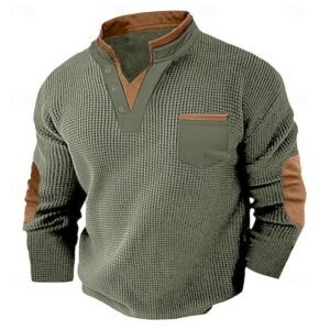 Men's New Casual Texture Waffle Long Sleeve Top
