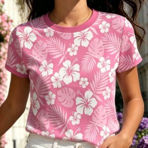 2026 Spring And Autumn New Arrival Striped 3D Digital Printing Series Individual Trendy Women's Versatile Round Neck Short Sleeve