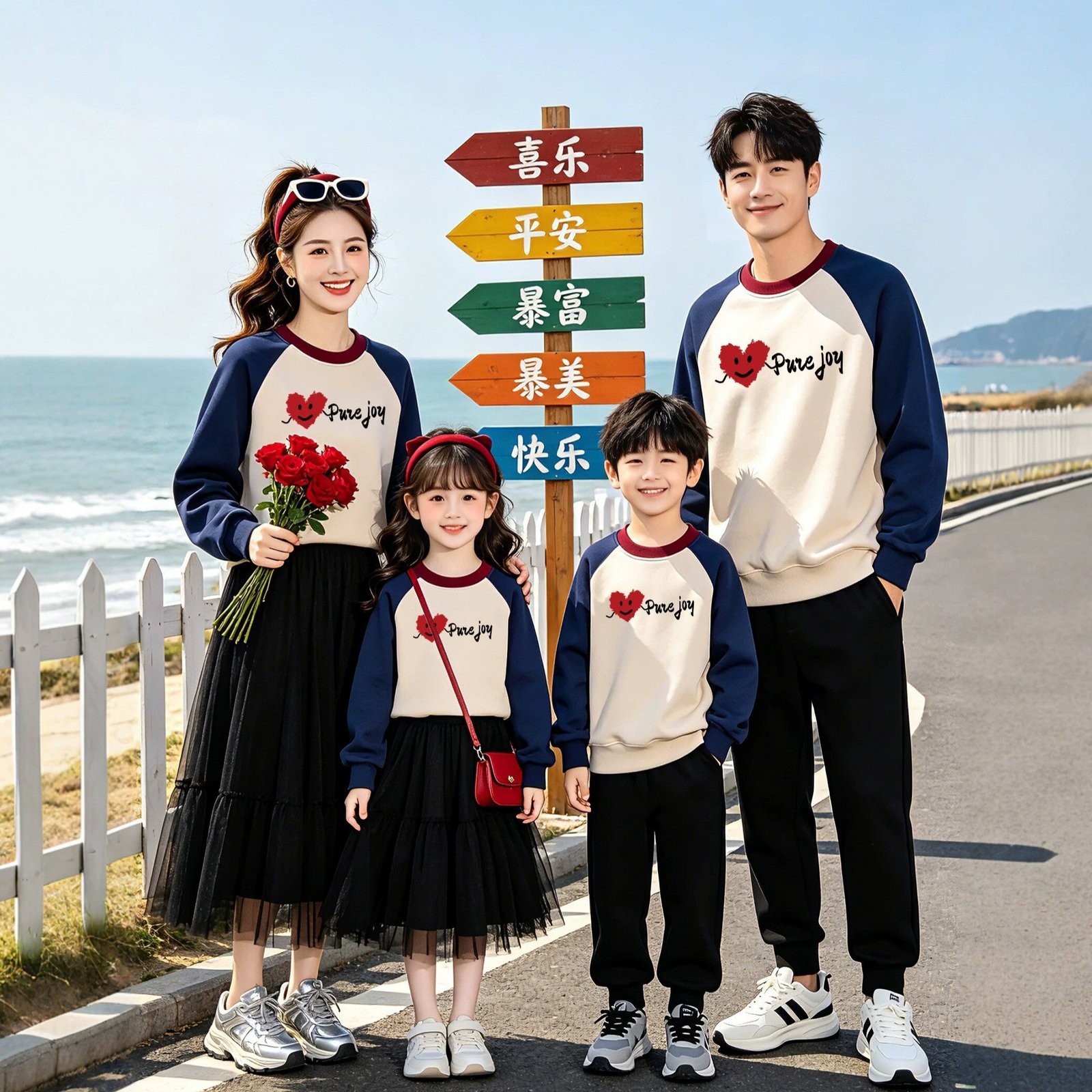 Sweatshirt With Heart And Smiley Print Family Matching Set - Image 6